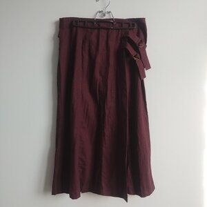 Studio Point linen blend chocolate brown wrap style midi skirt front slit 10